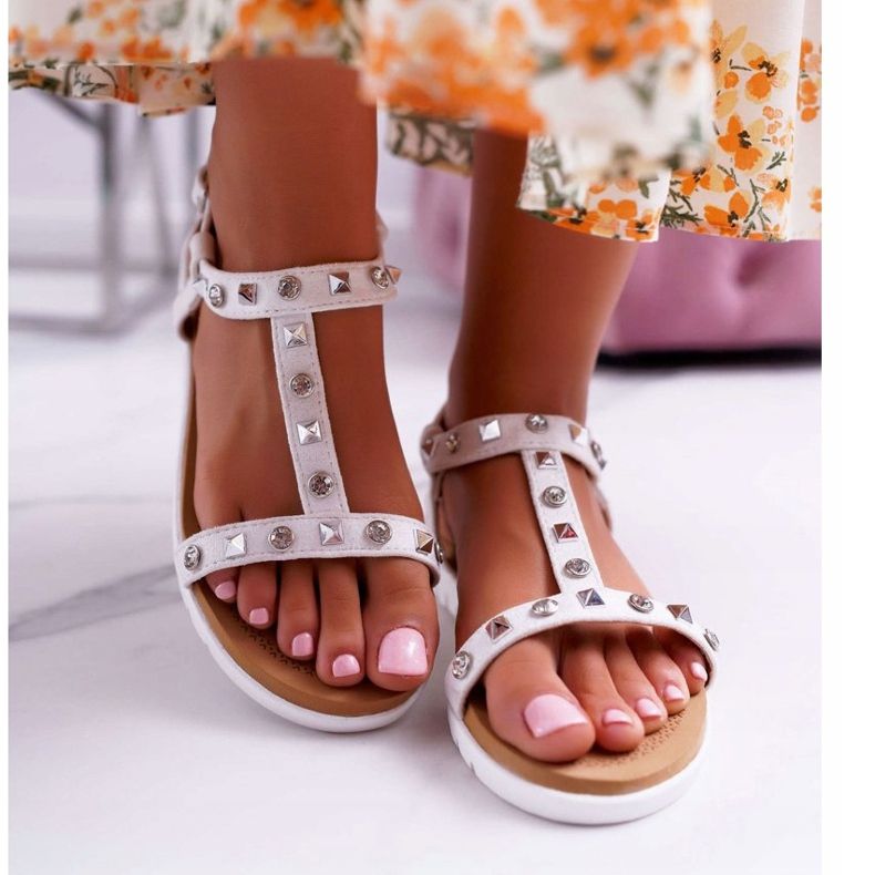 Weiße Lu Boo Sandalen für Damen mit Mariachi Nieten 2