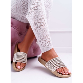 Damenhausschuhe mit Perlen golden Elavi 1