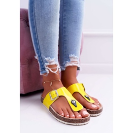 SEA Damenhausschuhe Flip-Flops auf Korken, lackierte gelbe Palette 2