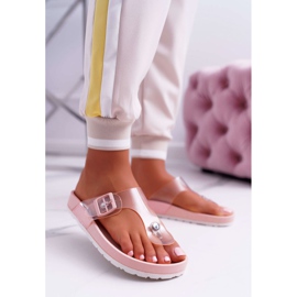 SEA Damen Hausschuhe Flip-Flops Transparent Streifen Rosa Framona 1