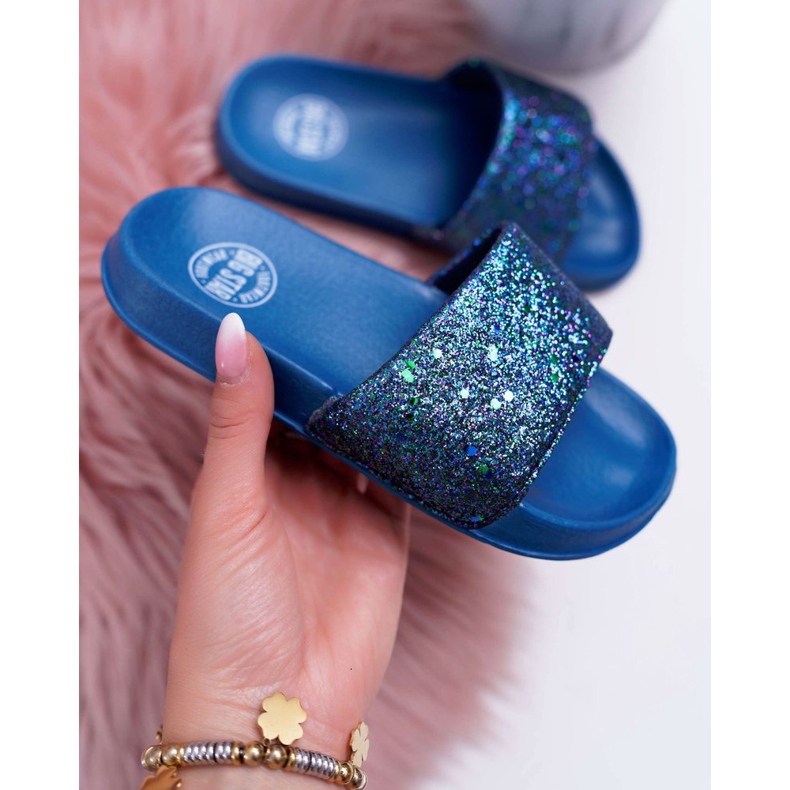 Kinder- und Jugendhausschuhe Big Star Marineblau Brokat AA374089 navy blau 1