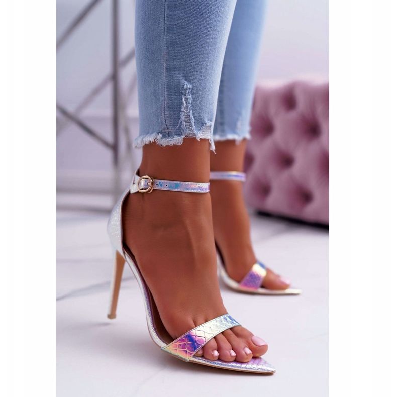 Damen Sandalen mit hohem Absatz Lu Boo Opalescent Petrol Violet Debbi lila mehrfarbig 1