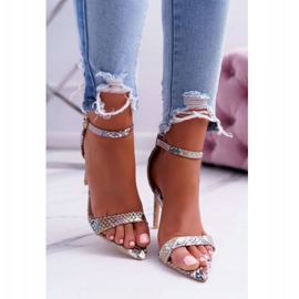 Damen Sandalen mit hohem Absatz Lu Boo Snake Beige Ramann mehrfarbig 2