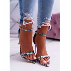 Damen Sandalen mit hohem Absatz Lu Boo Schlangengrün Ramann mehrfarbig 2