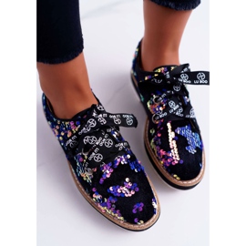 Damen Brogues Lu Boo Violett Pailletten Moonlight schwarz lila mehrfarbig 2