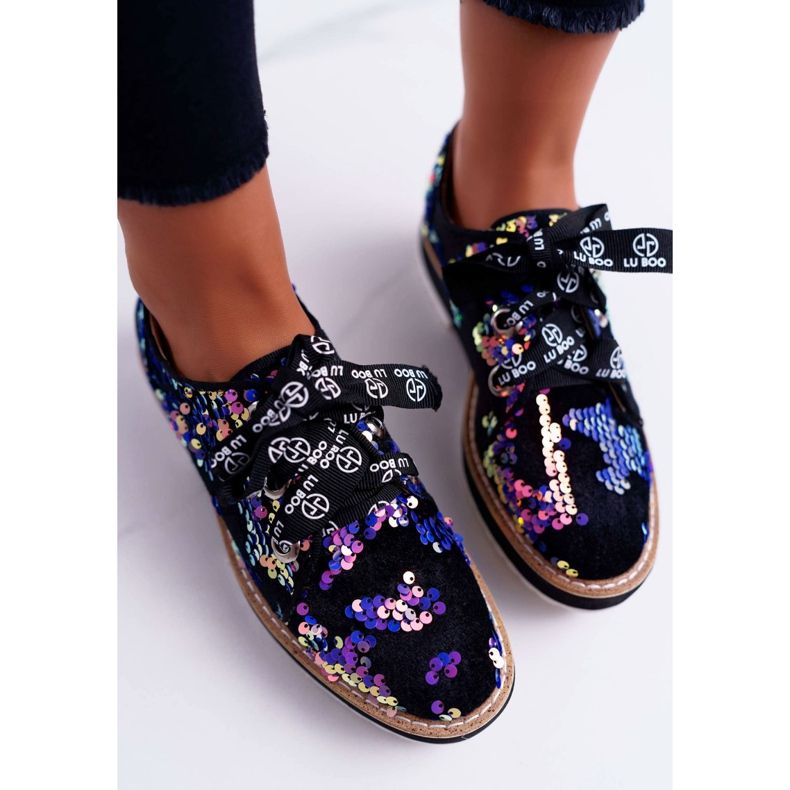 Damen Brogues Lu Boo Violett Pailletten Moonlight schwarz lila mehrfarbig 2