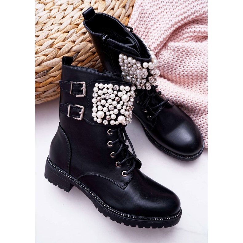 SEA Damenstiefel mit flachem Absatz Military Black Bemmer schwarz 1