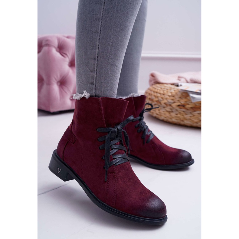 Vinceza Damenstiefel mit flachem Absatz Workery Burgund Teref rot mehrfarbig 1