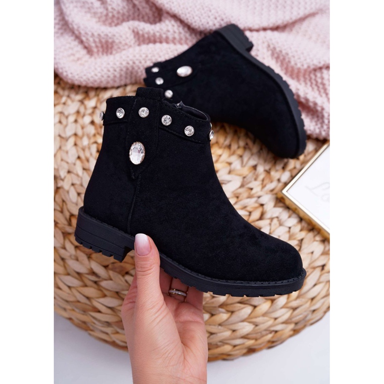 POPA Schwarze Kinderstiefel mit Kristallen Venici Flat Heel 1