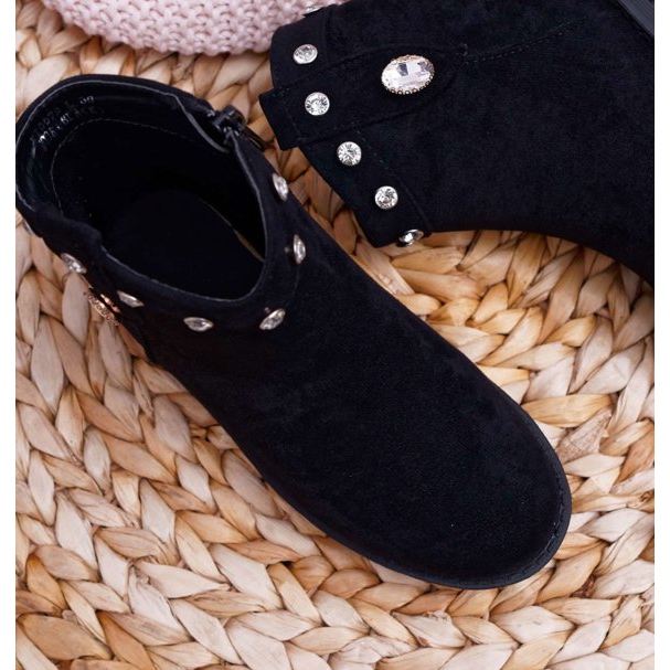 POPA Schwarze Kinderstiefel mit Kristallen Venici Flat Heel 2