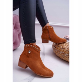 FP1 Damenstiefel mit flachem Absatz Cowboystiefel mit Cubic Zirkonia Camel Patti braun 2
