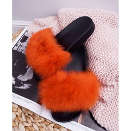 Damenhausschuhe mit Naturfell Orange Naturis 2