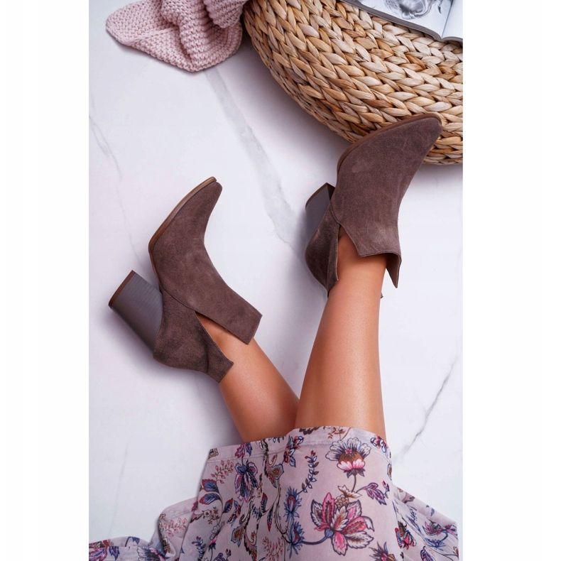 Damen Stiefel mit hohem Absatz Frühlingsleder Wildleder Dark Cappuccino Nicole 2430 braun 2