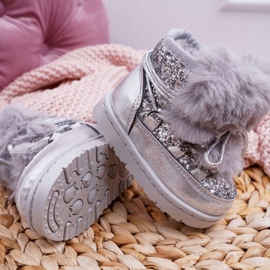 FRROCK Kinder-Schneestiefel mit Fell Silber Minnie Mouse grau 1