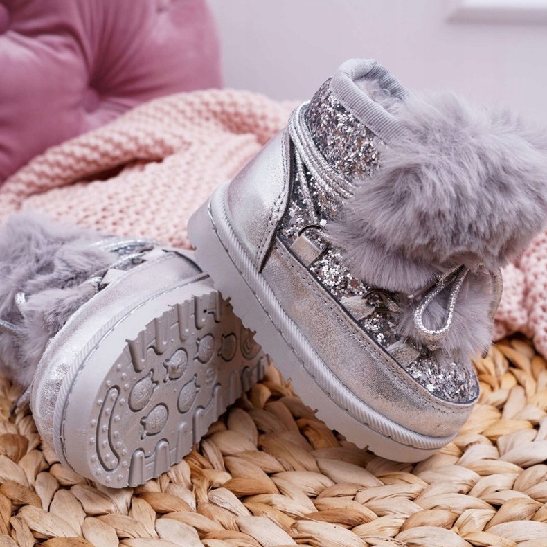 FRROCK Kinder-Schneestiefel mit Fell Silber Minnie Mouse grau 1