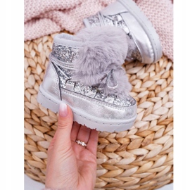 FRROCK Kinder-Schneestiefel mit Fell Silber Minnie Mouse grau 2