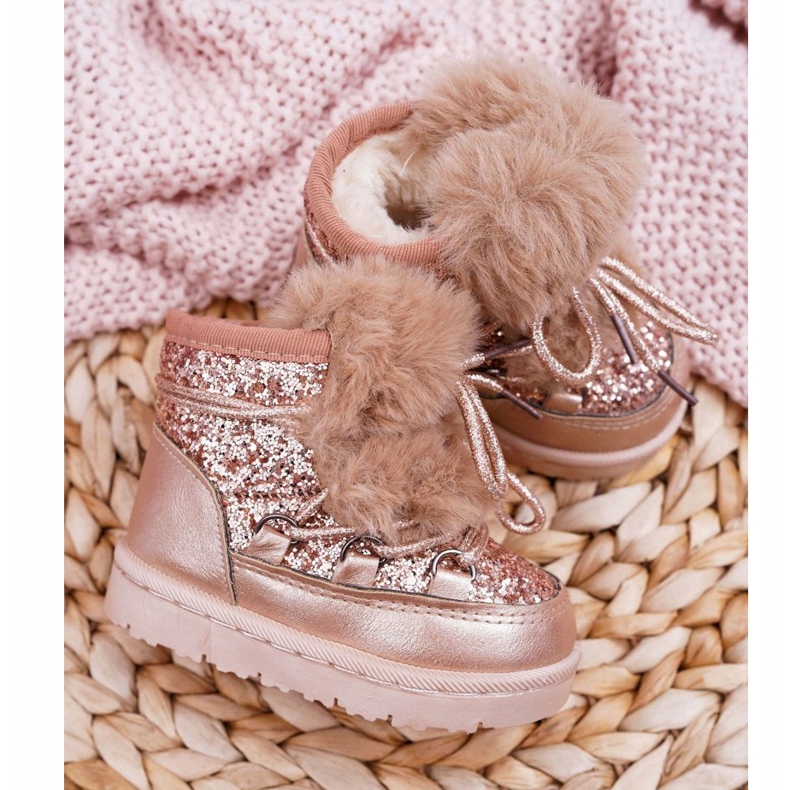 FRROCK Kinder Schneestiefel mit Fell Champagner Minnie Mouse rosa 1