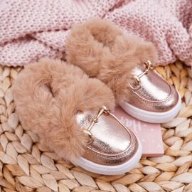 Kinder Sneakers mit Fell Warm Champagner Grendy golden 1