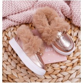 Kinder Sneakers mit Fell Warm Champagner Grendy golden 2