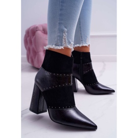 SEA Damen Stiefel Auf Hohem Absatz Mit Nieten In Spitz RB21P Schwarz Yango 1