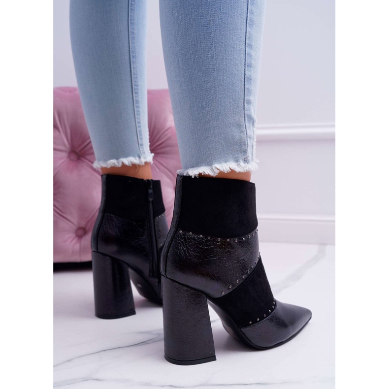 SEA Damen Stiefel Auf Hohem Absatz Mit Nieten In Spitz RB21P Schwarz Yango 2