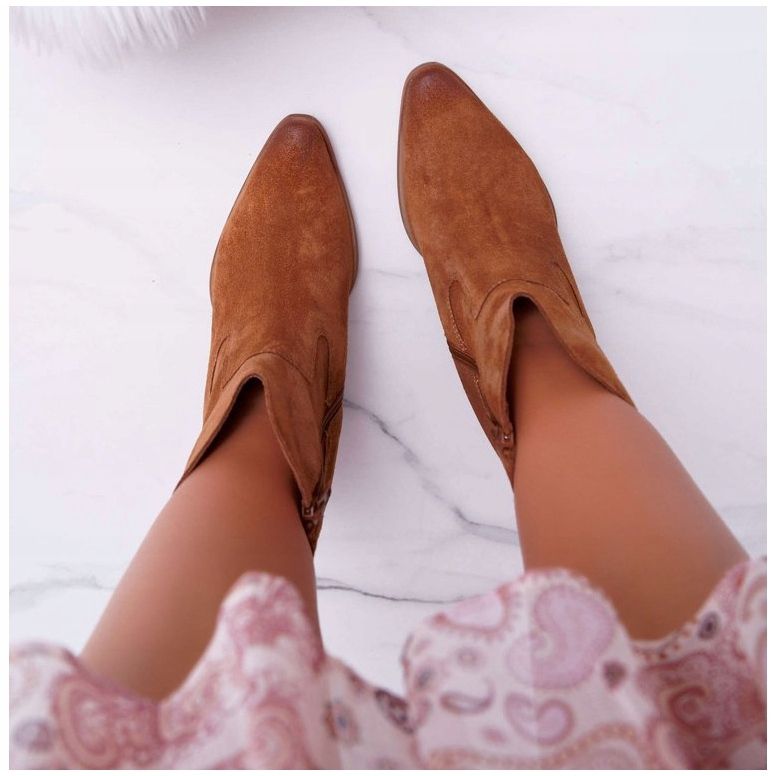 Damen Stiefel mit hohem Absatz Leder Wildleder Cognac Nicole 2433 braun 2