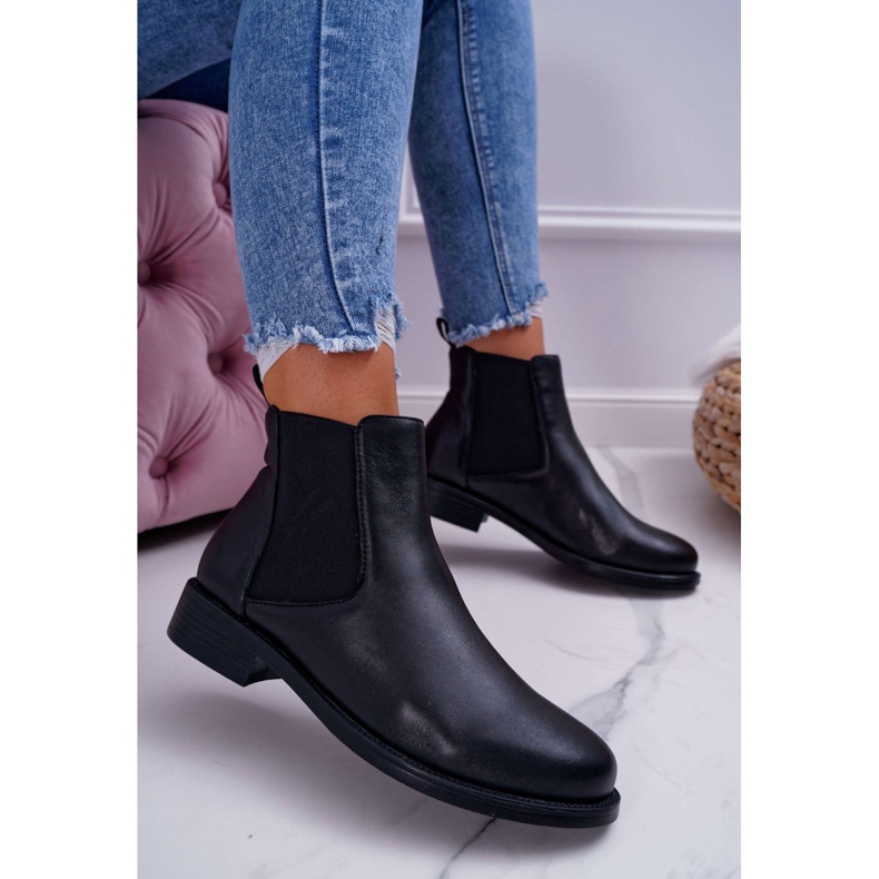 S.Barski Damen Stiefeletten Chelsea Boots Flacher Absatz Leder Schwarz Barski W1901 2