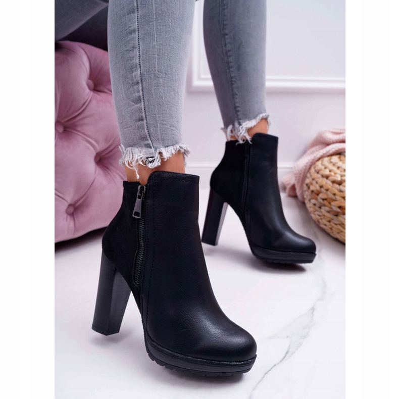 FE1 Schwarze Malma Damenstiefel auf hohem Absatz 1