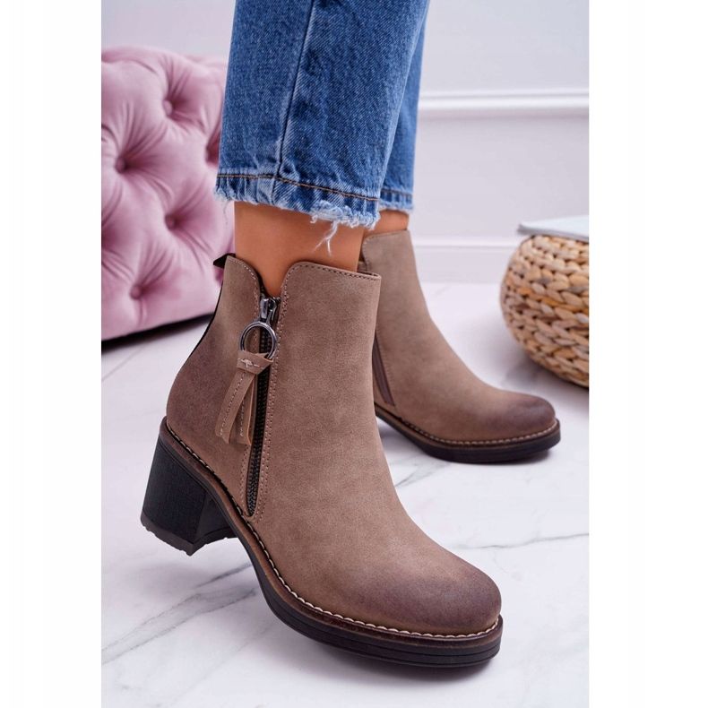 FRJEIN Damenstiefel mit Absatz Warmer Filz Beige Delia 1