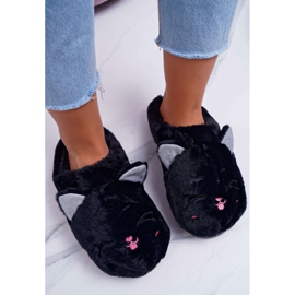 Damen Hausschuhe Katzen mit Ohren Schwarz Sleppyhead 1