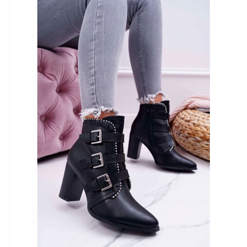 FJ1 Damenstiefel mit Absatz und Schnallen Schwarz Finbas 1