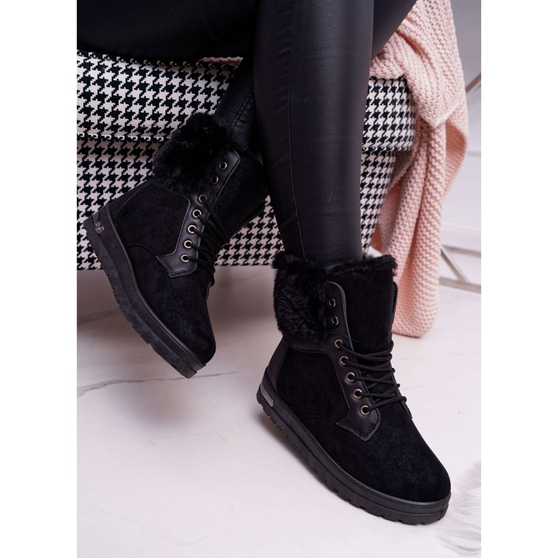 BUGO Hohe Stiefel für Damen mit Fell Black Glamiso schwarz 2