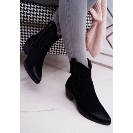 BUGO Damen Cowboystiefel Wildleder Schwarz Ferders 2