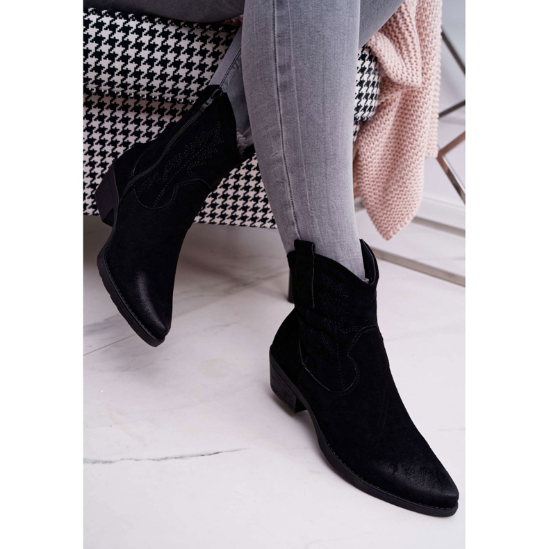 BUGO Damen Cowboystiefel Wildleder Schwarz Ferders 2