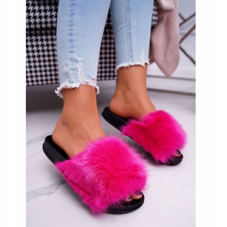 PS1 Damen Hausschuhe mit Fell NiceFur Fuchsia rosa 1