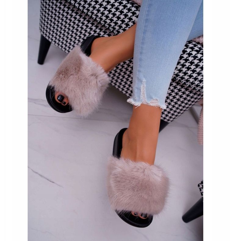 PS1 Beige Hausschuhe für Damen mit Fell NiceFur 2