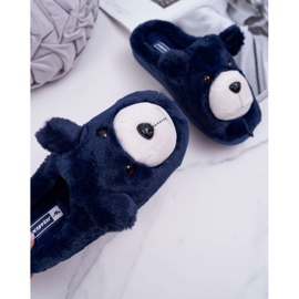 BUGO Damenhausschuhe mit Teddybärfell navy blau 2