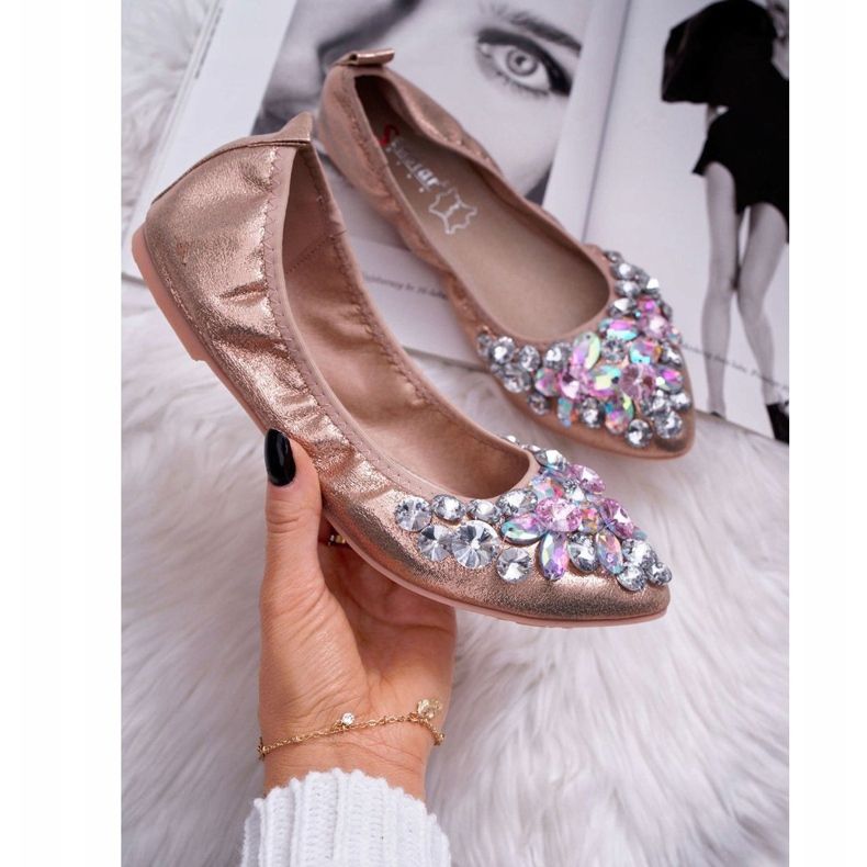 PS1 Damen Ballerinas mit Steinen Roségold Kristall rosa 1