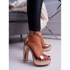 FRID Damensandalen mit hohem Absatz, Plateau Roségold Huran rosa gelb 1