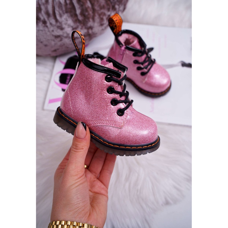 FRROCK Warme Kinderstiefel mit Reißverschluss, Lackiert Glitter Pink Mistor rosa 2