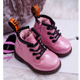 FRROCK Warme Kinderstiefel mit Reißverschluss, Lackiert Glitter Pink Mistor rosa 1