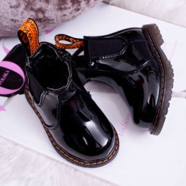 FRROCK Kinderstiefel Warm mit Reißverschluss Lackiert Schwarz Gustro 2