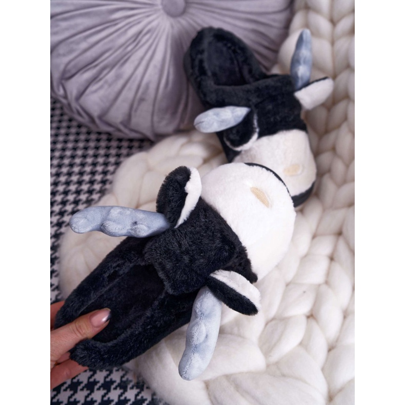 FRID Damen Hausschuhe mit Fell Schwarz Rentier Deff 2