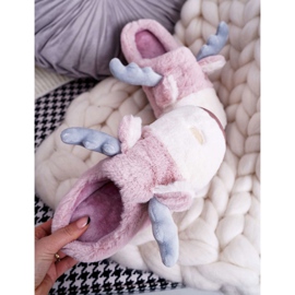 FRID Damenhausschuhe mit Pelz und Rentieren Pink Deff rosa 2