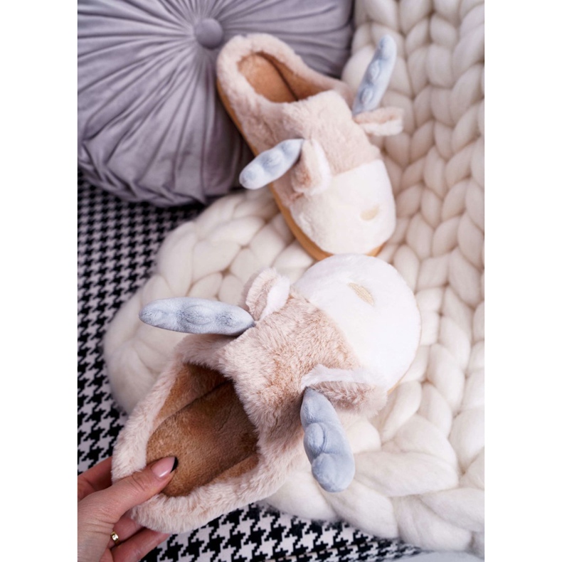 FRID Damenhausschuhe mit Fell Beige Rentier Deff 2