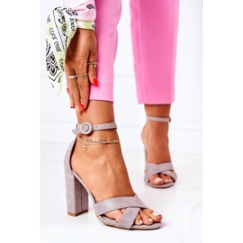 PS1 Damen Sandalen mit Absatz Wildleder Grau Telmen 2