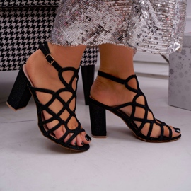 SEA Damen Sandalen mit Absatz Glitzer Schwarz Gete 2