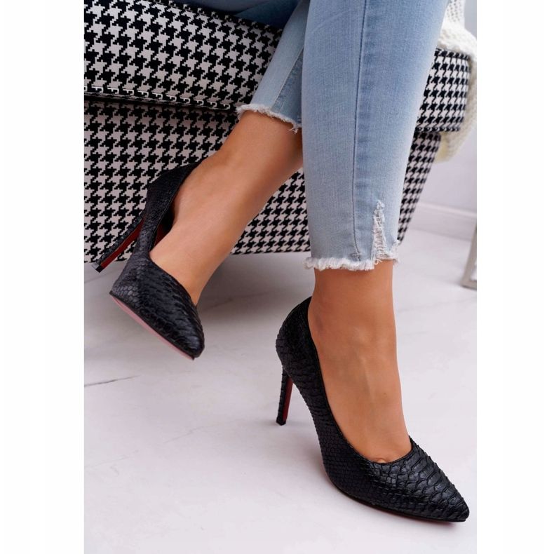 Lu Boo Schwarze Stilettos mit Schlangenhautmuster SnakeDream 2