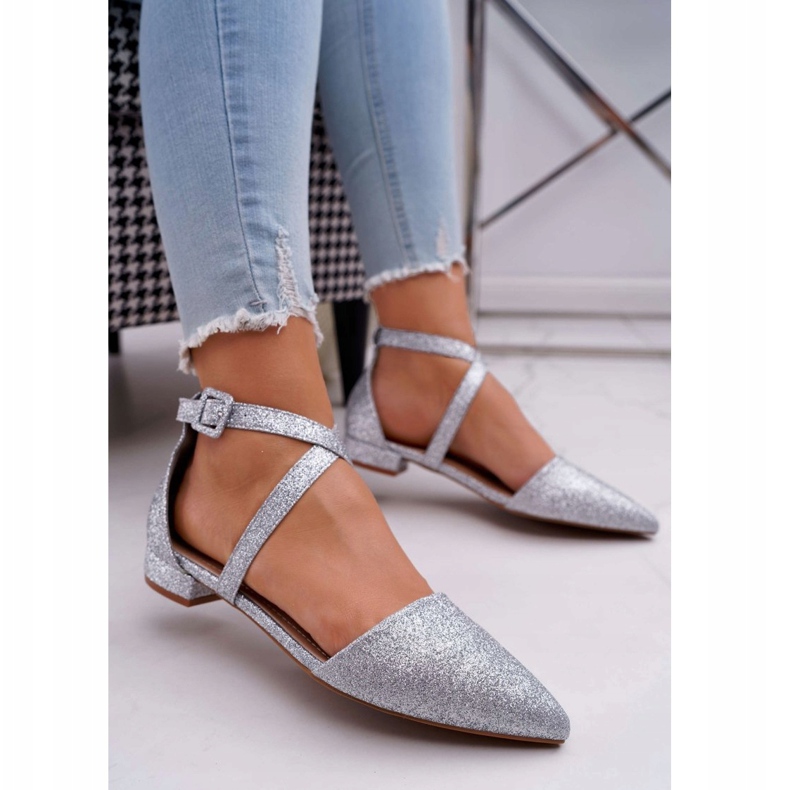 PS1 Damen Glitzer Ballerinas in Spitz Silver Vontare grau 2