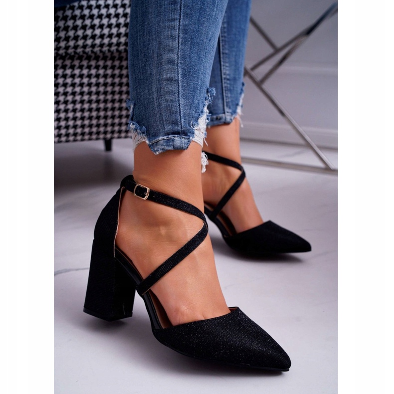 SEA Damen Pumps mit Absatz Glitzer Schwarz Perset mehrfarbig 2